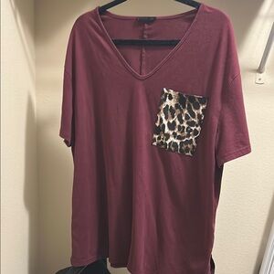 Women's Burgundy Top with Leopard Pocket